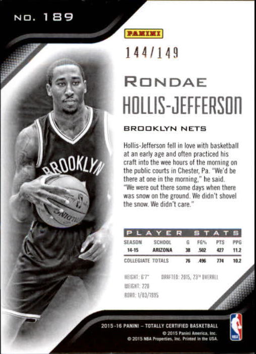 2015-16 Totally Certified Mirror Red #189 Rondae Hollis-Jefferson back image