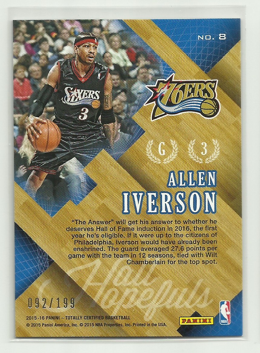 2015-16 Totally Certified Hall Hopefuls #8 Allen Iverson back image