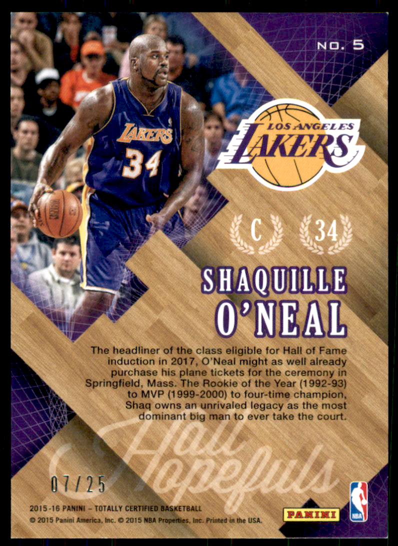 2015-16 Totally Certified Hall Hopefuls Mirror #5 Shaquille O'Neal back image