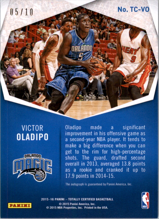 2015-16 Totally Certified Signatures Mirror Gold #TCVO Victor Oladipo back image