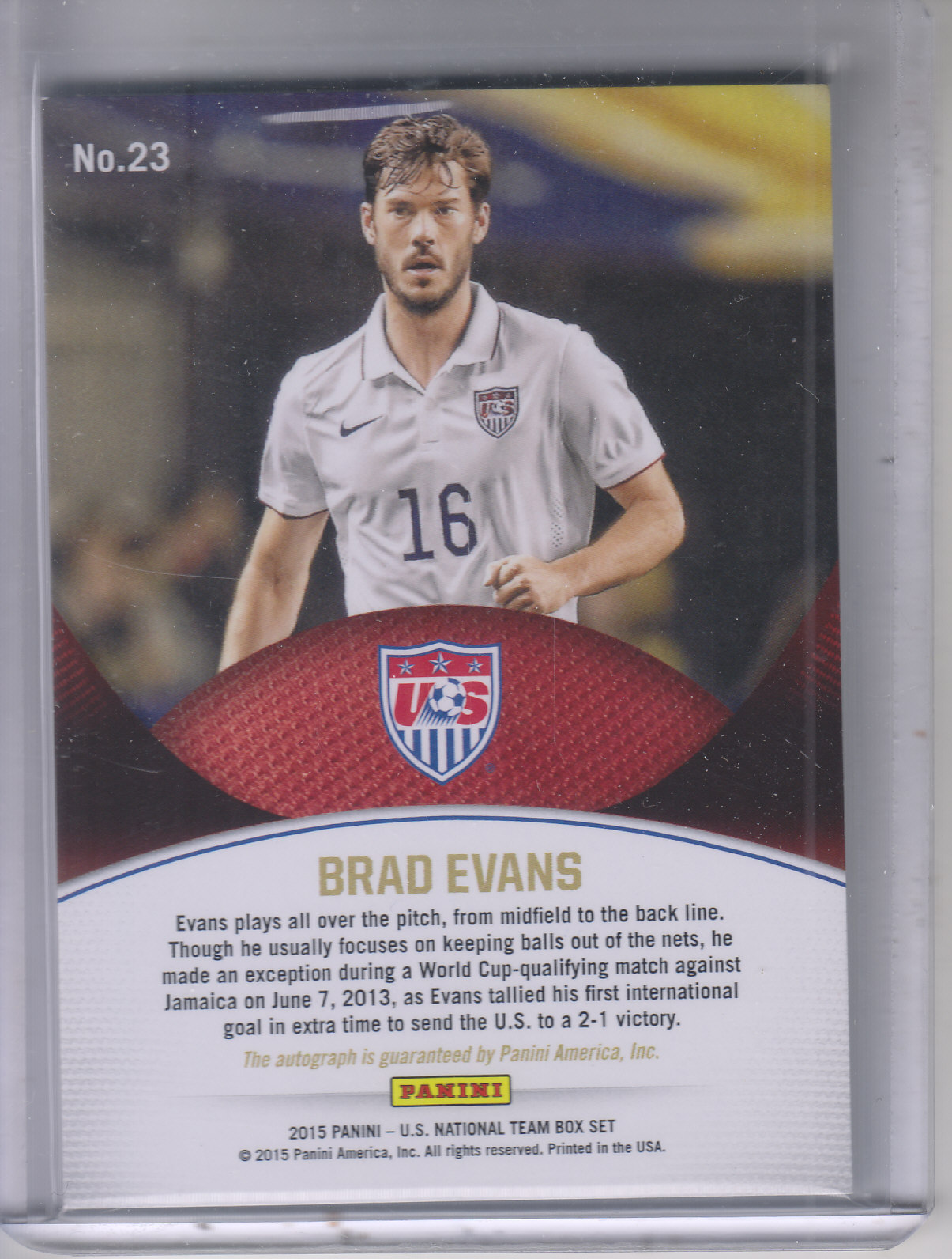 2015 Panini USA Soccer Signatures #23 Brad Evans/199 back image
