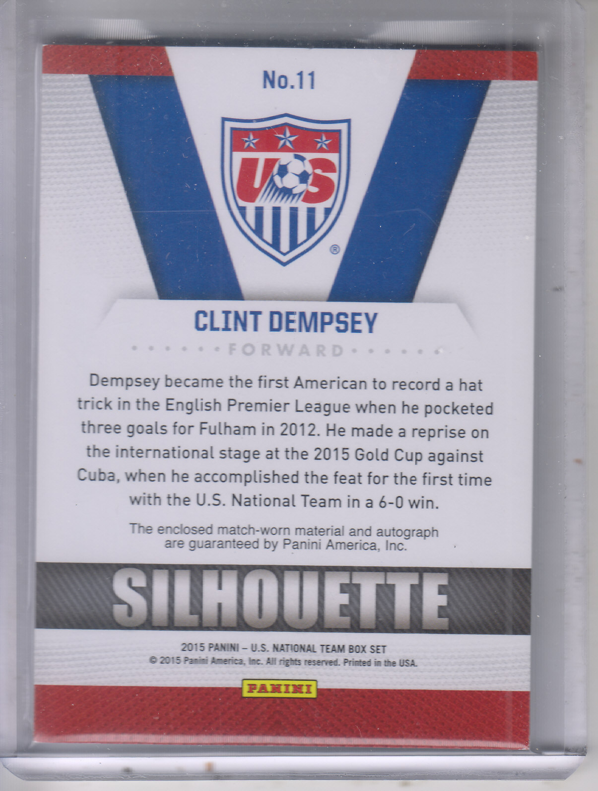 2015 Panini USA Soccer Silhouette Signatures #11 Clint Dempsey/25 back image