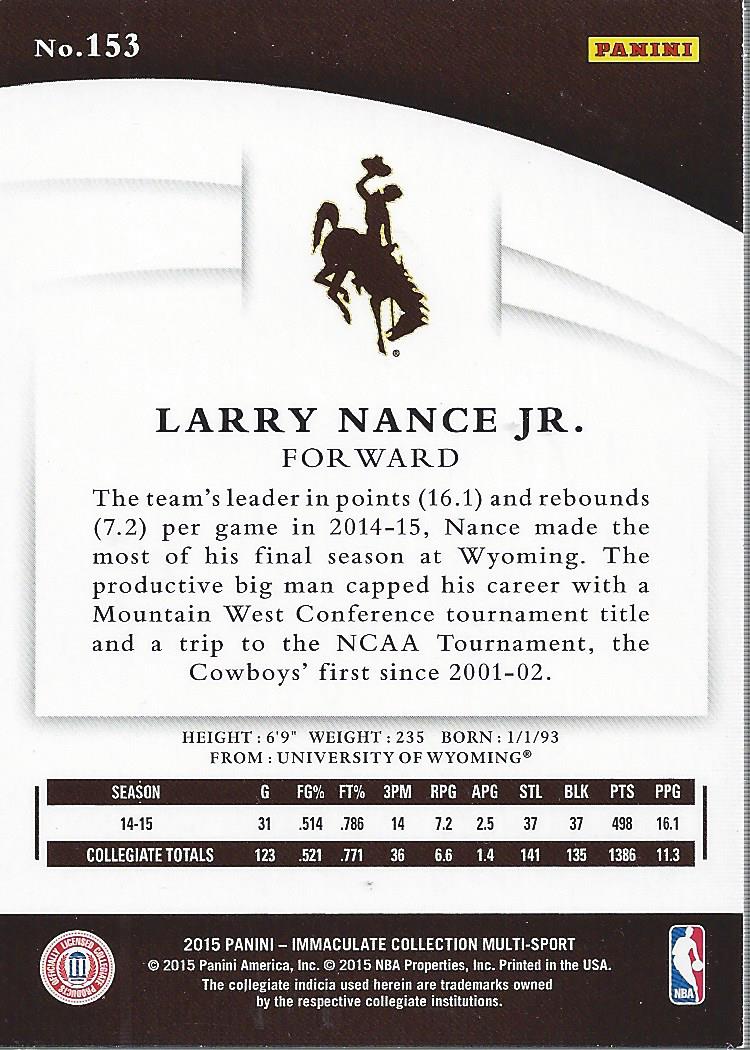 2015 Immaculate Collection Collegiate Multisport #153 Larry Nance Jr. back image