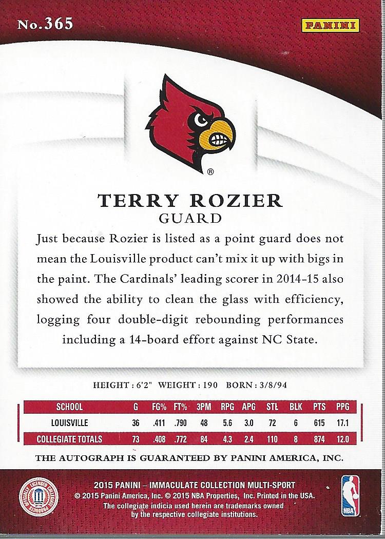 2015 Immaculate Collection Collegiate Multisport #365 Terry Rozier AU back image