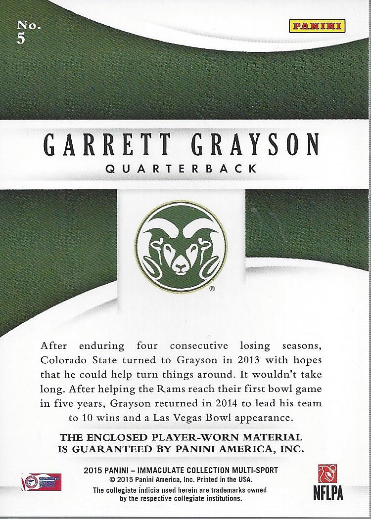 2015 Immaculate Collection Collegiate Multisport Numbers #5 Garrett Grayson/25 back image