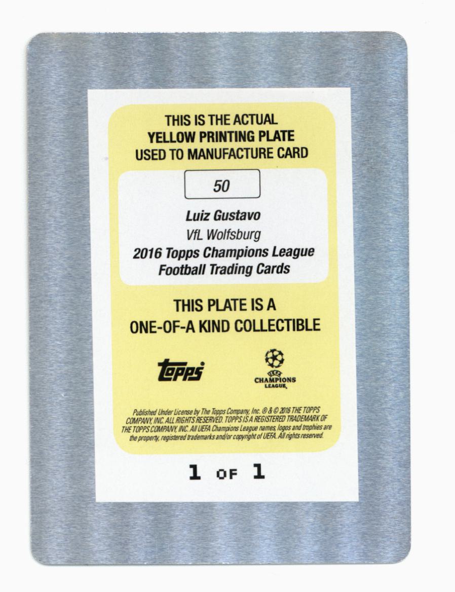 2015-16 Topps UEFA Champions League Showcase Printing Plates Yellow #50 Luiz Gustavo back image