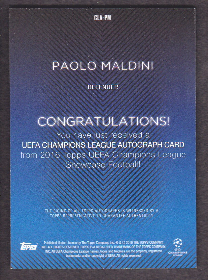 2015-16 Topps UEFA Champions League Showcase Autographs #CLAPM Paolo Maldini back image