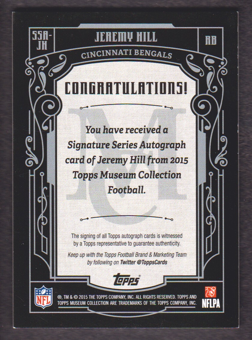 2015 Topps Museum Collection Signature Series Autographs #SSAJH Jeremy Hill back image
