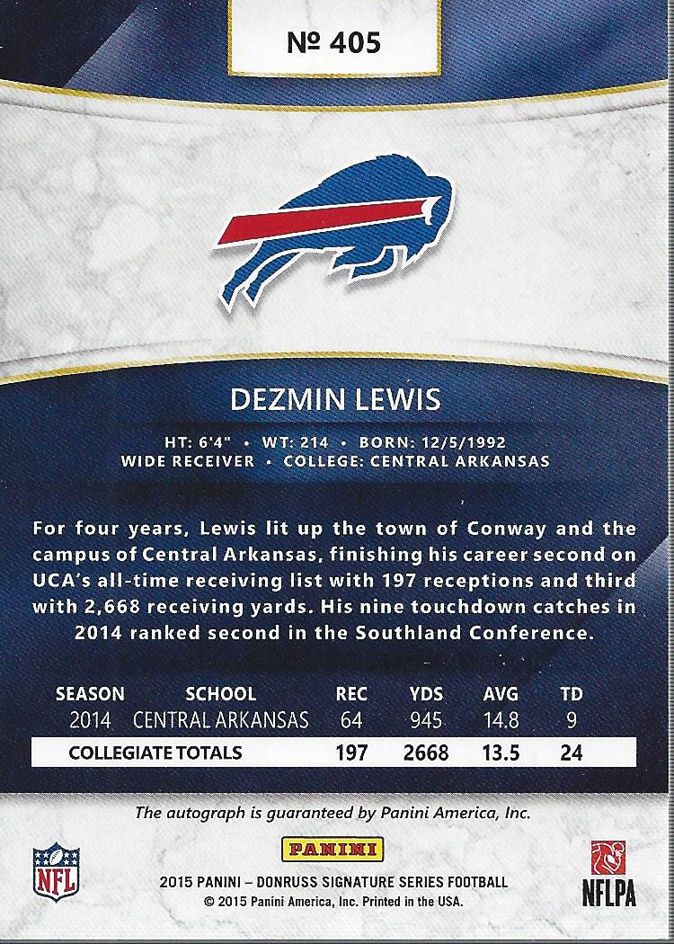 2015 Donruss Signature Series #405 Dezmin Lewis RC back image