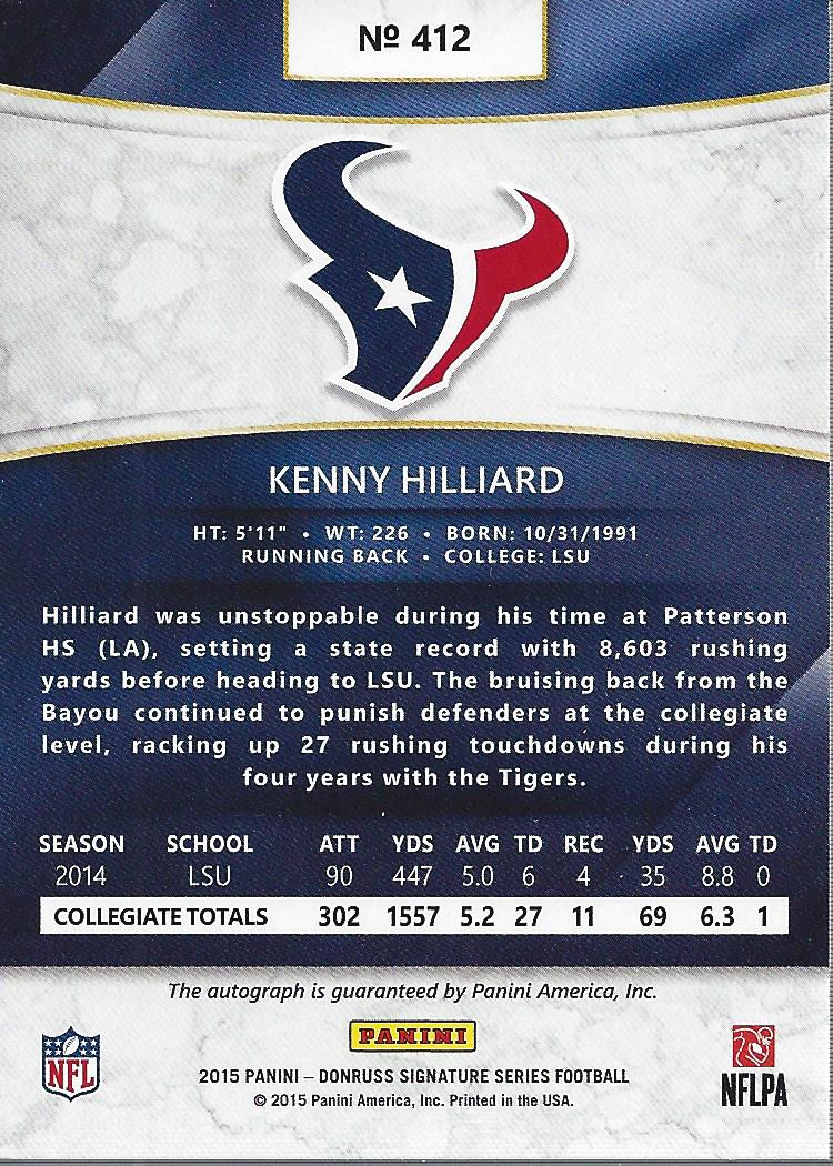 2015 Donruss Signature Series #412 Kenny Hilliard RC back image