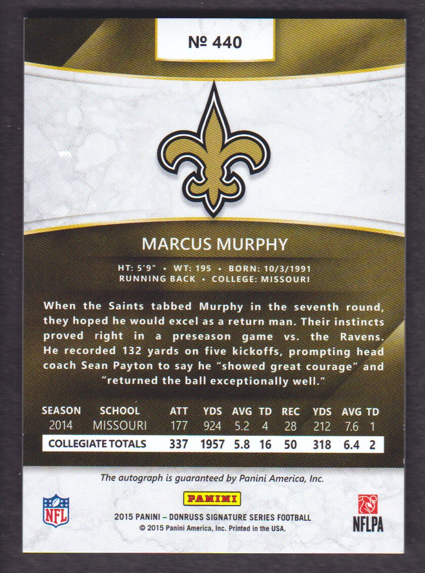 2015 Donruss Signature Series #440 Marcus Murphy RC back image