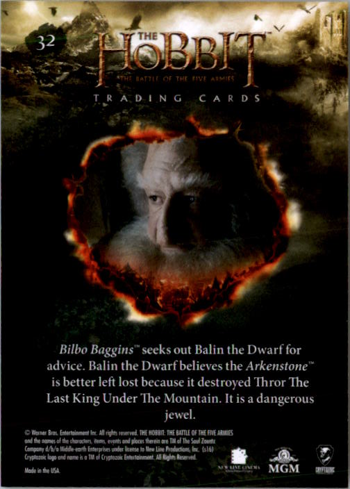 2016 Cryptozoic The Hobbit Battle of the Five Armies #32 Balin the Dwarf Explains Dragon-Sickness back image