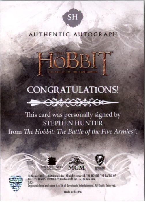 2016 Cryptozoic The Hobbit Battle of the Five Armies Autographs #SH Stephen Hunter as Bombur the Dwarf back image