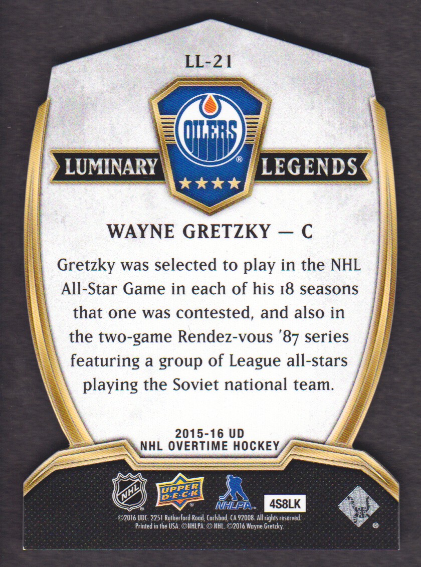2015-16 Upper Deck Overtime Luminary Legends #LL21 Wayne Gretzky back image