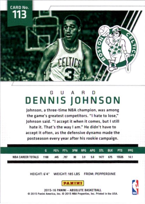 2015-16 Absolute Memorabilia #113 Dennis Johnson back image