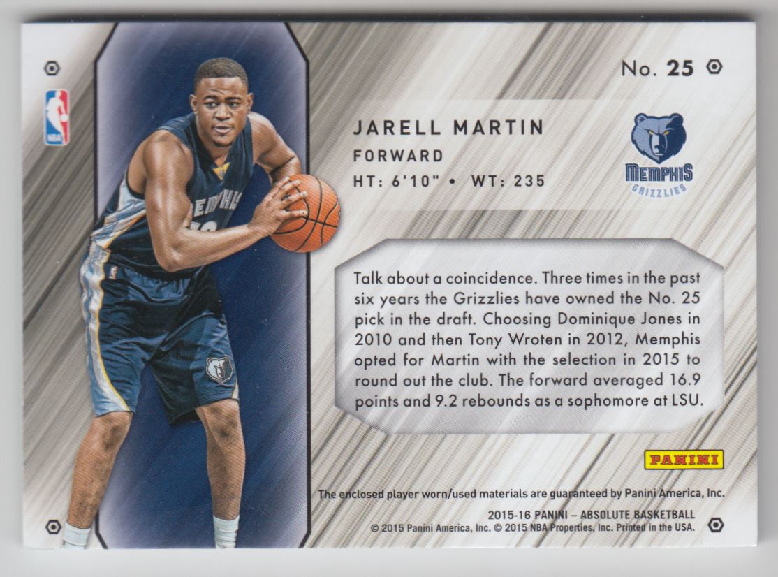 2015-16 Absolute Memorabilia Tools of the Trade Rookie Materials Quad Prime #TTMJM Jarell Martin