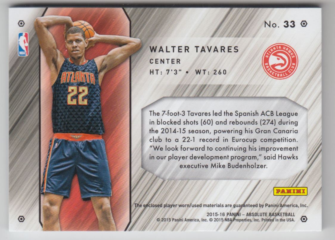 2015-16 Absolute Memorabilia Tools of the Trade Rookie Materials Quad Prime #TTMWT Walter Tavares