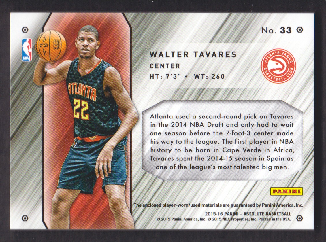 2015-16 Absolute Memorabilia Tools of the Trade Rookie Materials Six #33 Walter Tavares back image
