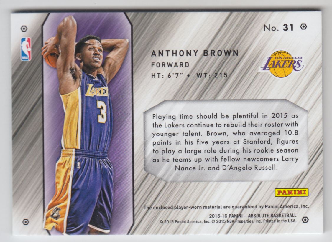 2015-16 Absolute Memorabilia Tools of the Trade Rookie Materials Jumbo Prime #31 Anthony Brown
