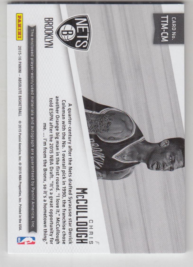 2015-16 Absolute Memorabilia Tools of the Trade Rookie Autograph Materials #TTJCM Chris McCullough