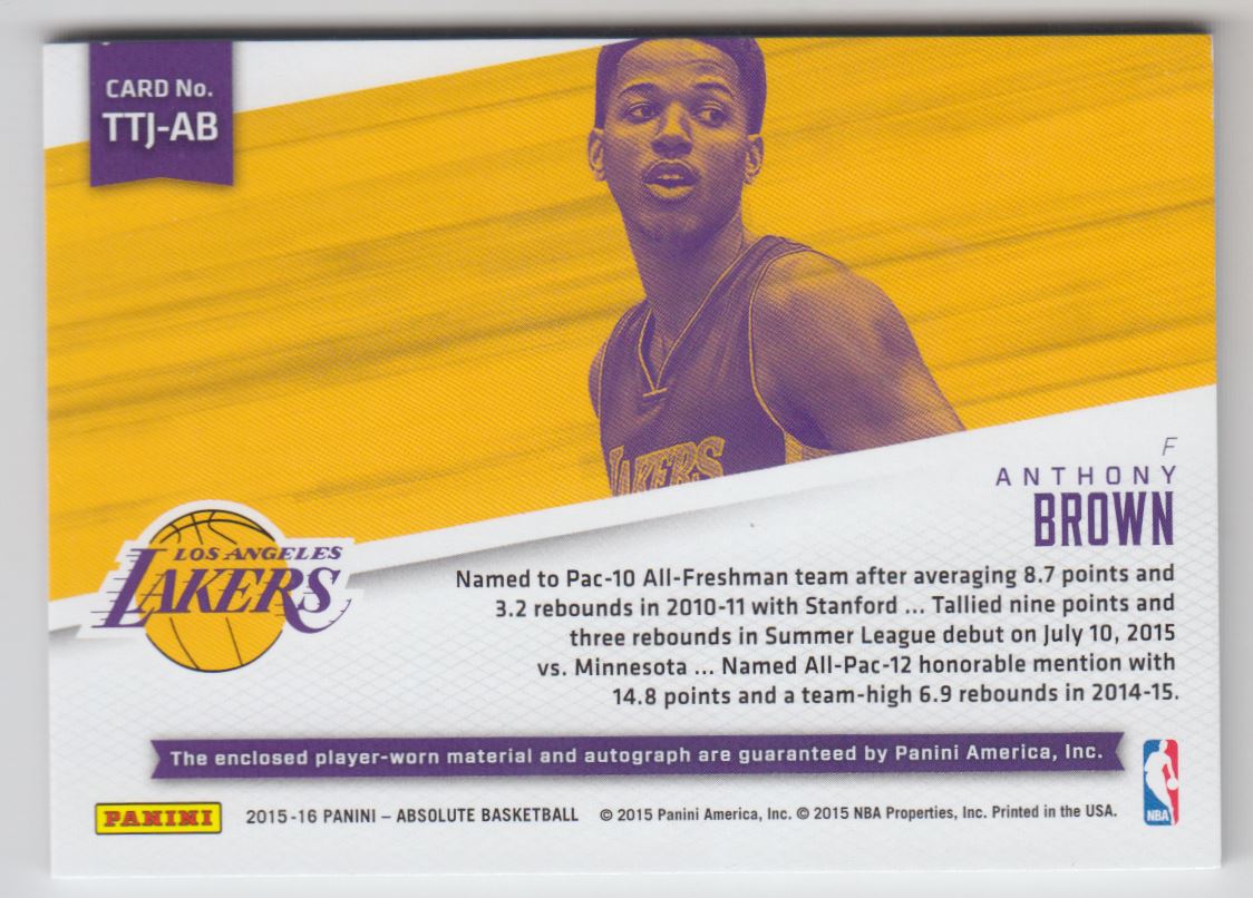 2015-16 Absolute Memorabilia Tools of the Trade Jumbo Rookie Material Signatures #TTJAB Anthony Brown
