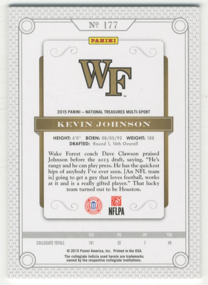 2015 Panini National Treasures Collegiate Multisport Silver #177 Kevin Johnson
