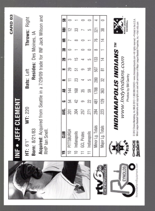 B7323- 2012 Indianapolis Indians Choice BB Cards - Scegli tu- 15+ SPEDIZIONE GRATUITA US - Foto 7 di 7