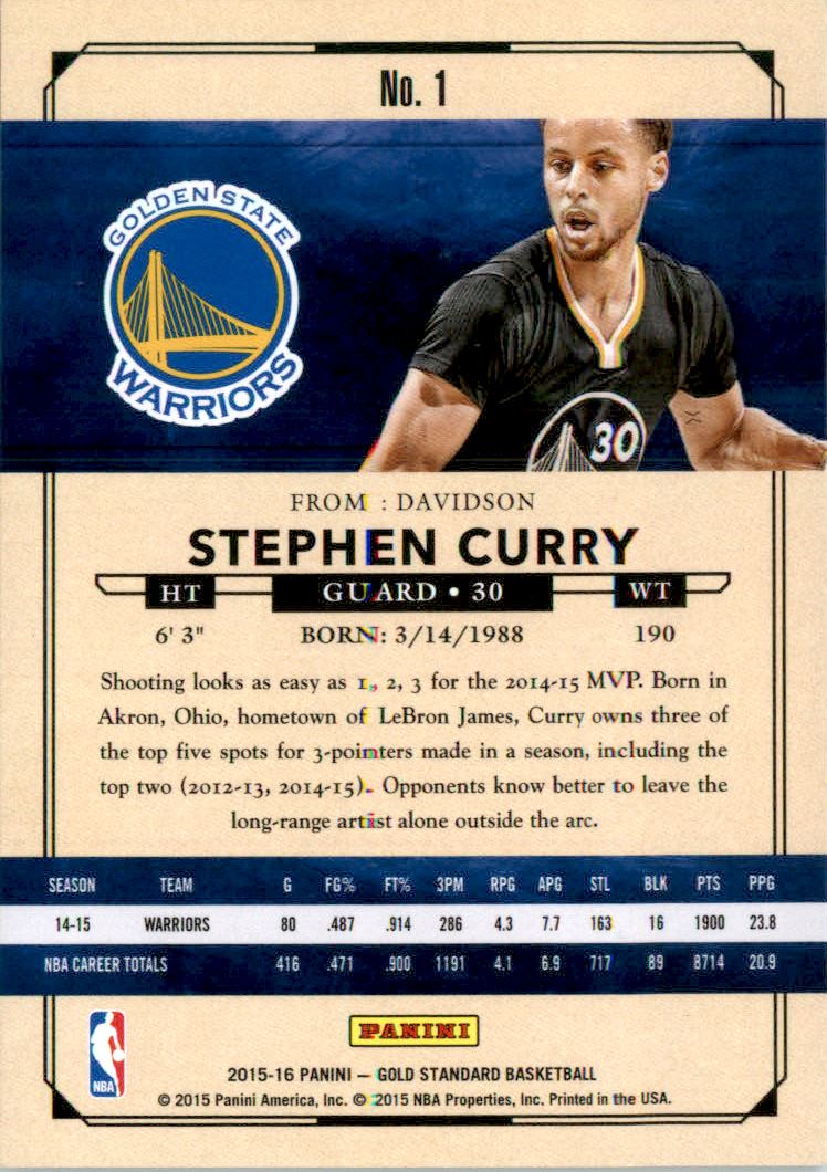 Stephen Curry 2015-16 PANINI THREADS #50 Jersey Golden State Warriors