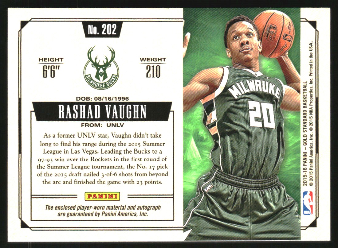2015-16 Panini Gold Standard #202 Rashad Vaughn JSY AU/199 RC