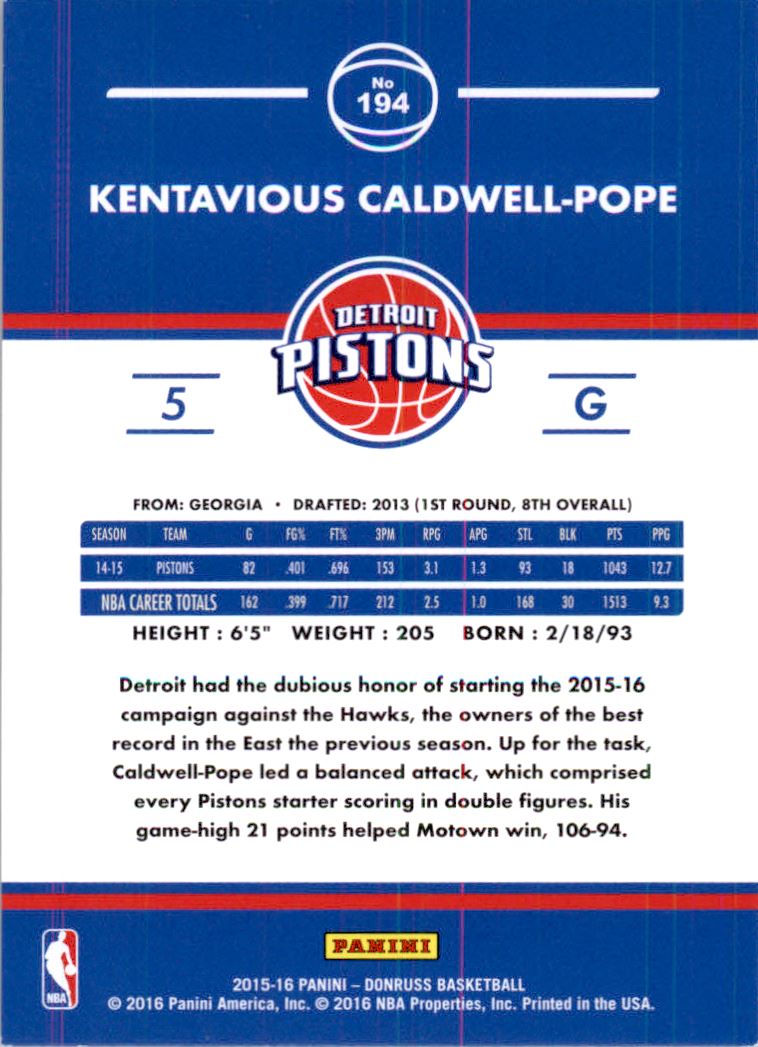 2015-16 Donruss Holo #194 Kentavious Caldwell-Pope back image