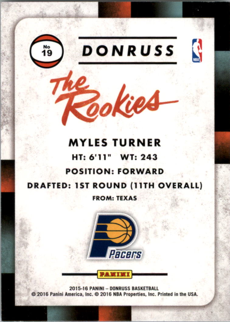 2015-16 Donruss The Rookies #19 Myles Turner back image