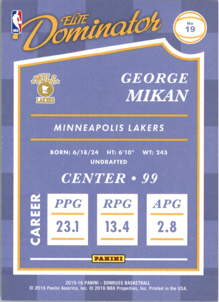 2015-16 Donruss Elite Hall Dominator #19 George Mikan back image
