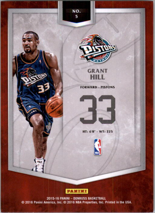 2015-16 Elite Series Inserts Production Line #5 Grant Hill/258 back image