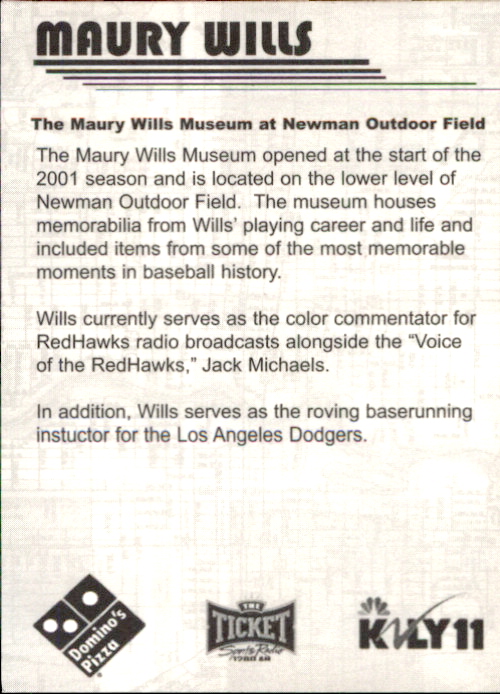 2002 Fargo-Moorhead RedHawks Domino's #30 Maury Wills Museum back image
