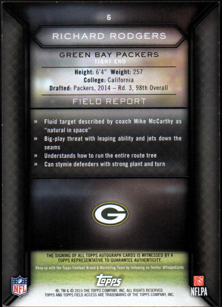 2015 Topps Field Access Autographs #6 Richard Rodgers back image