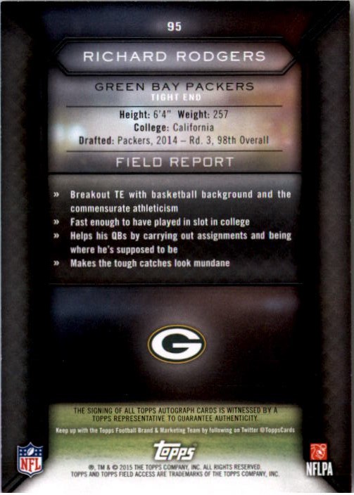 2015 Topps Field Access Autographs #95 Richard Rodgers back image