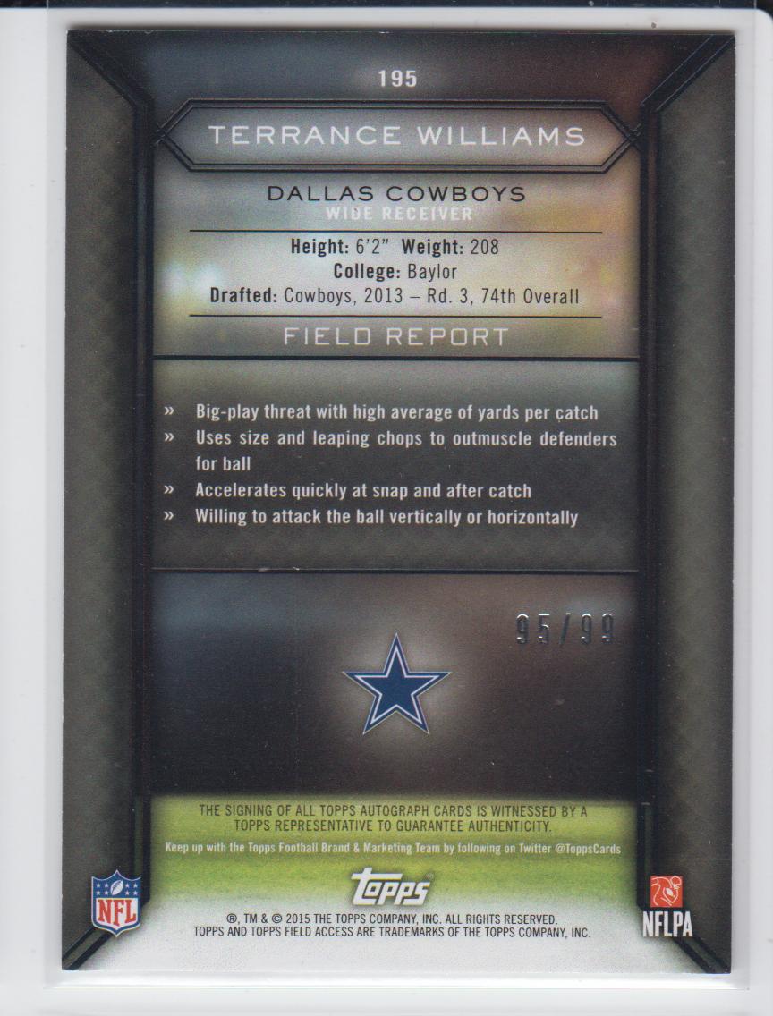 2015 Topps Field Access Autographs #195 Terrance Williams back image