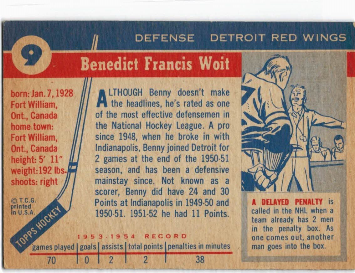 1954-55 Topps #9 Benny Woit back image