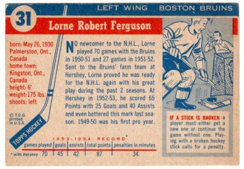 1954-55 Topps #31 Lorne Ferguson back image