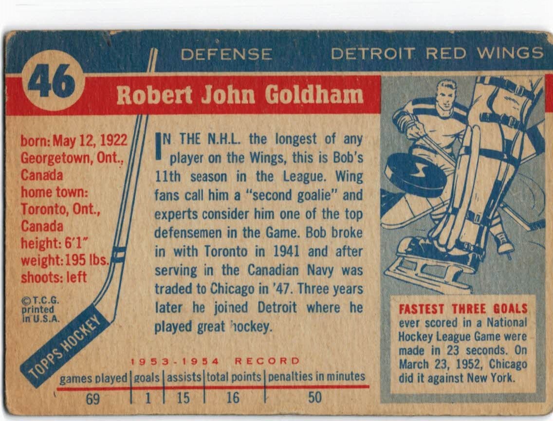 1954-55 Topps #46 Bob Goldham back image