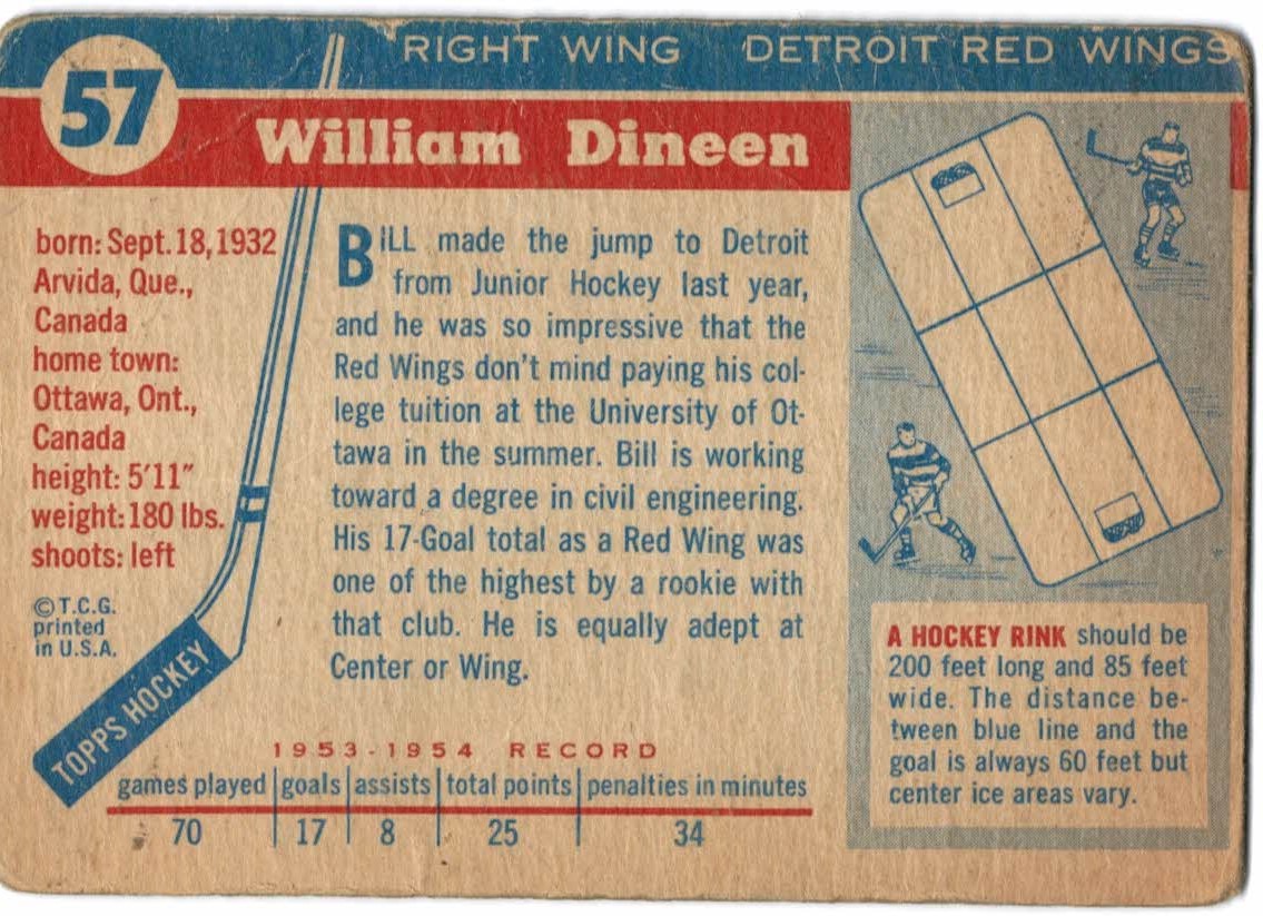 1954-55 Topps #57 Bill Dineen back image