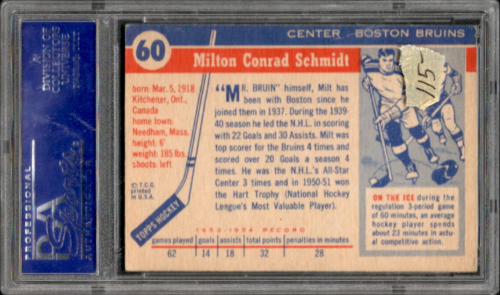 1954-55 Topps #60 Milt Schmidt back image