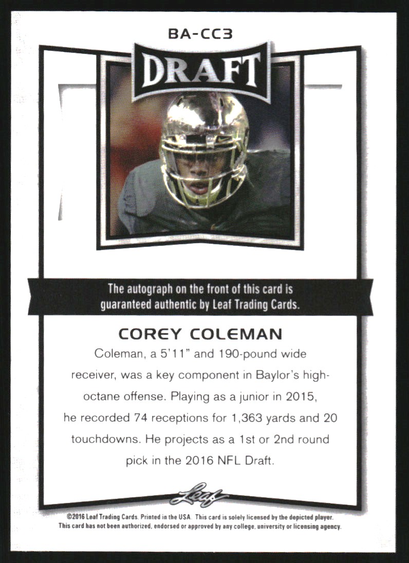 2016 Leaf Metal Draft #BACC3 Corey Coleman back image