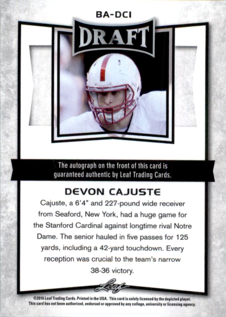 2016 Leaf Metal Draft #BADC1 Devon Cajuste back image