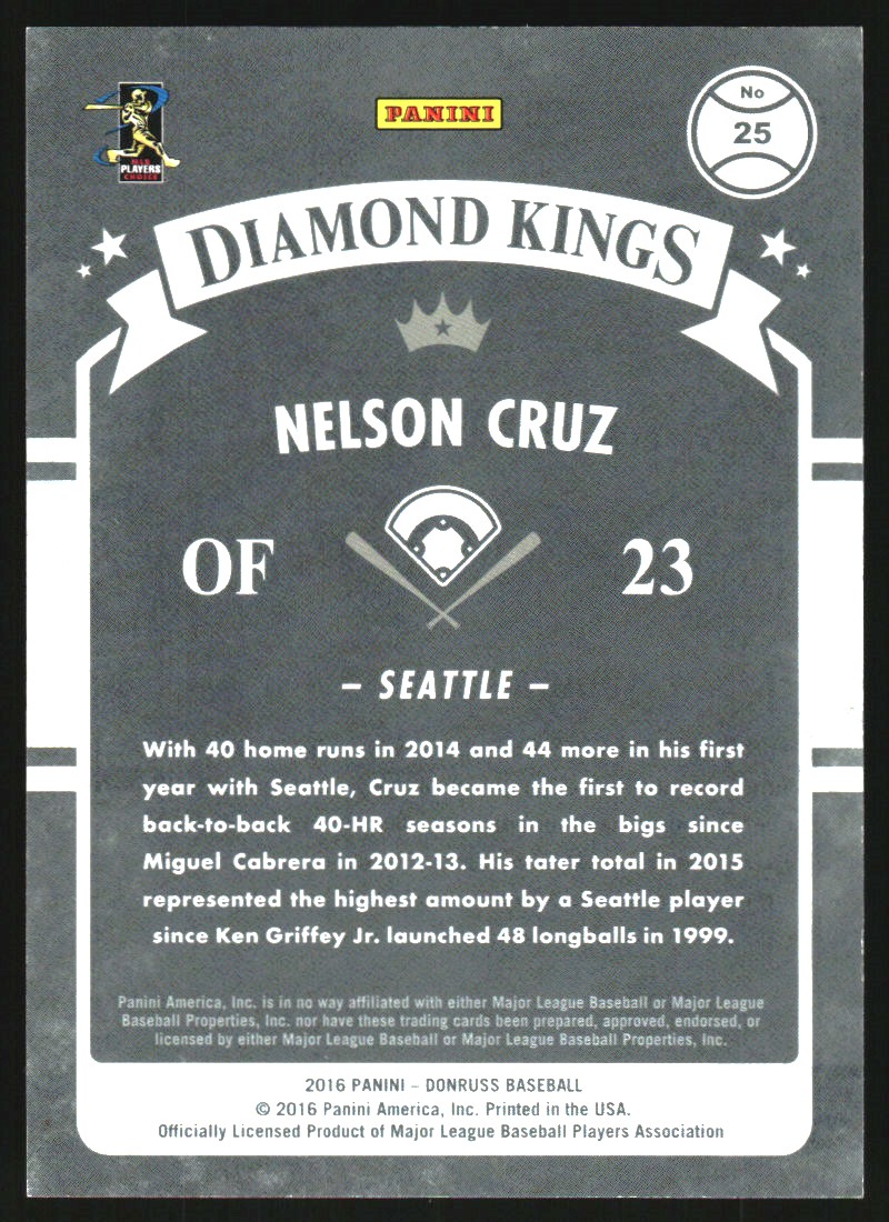 2016 Donruss Press Proof Gold #25 Nelson Cruz DK back image