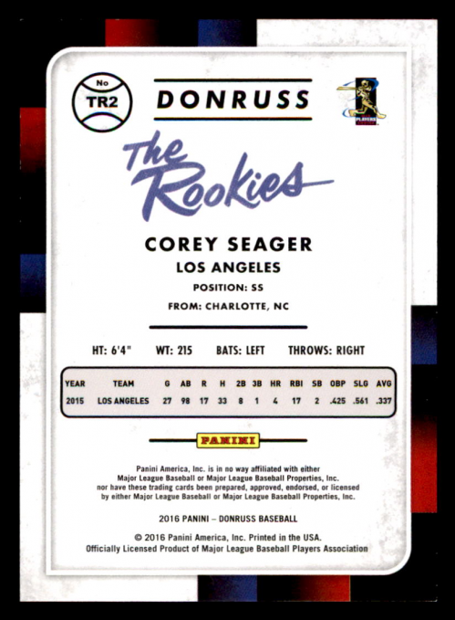 2016 Donruss The Rookies Career Stat Line #TR2 Corey Seager/400 back image
