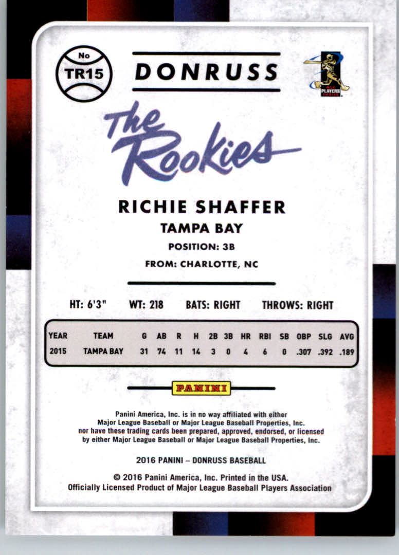 2016 Donruss The Rookies Season Stat Line #TR15 Richie Shaffer/307 back image