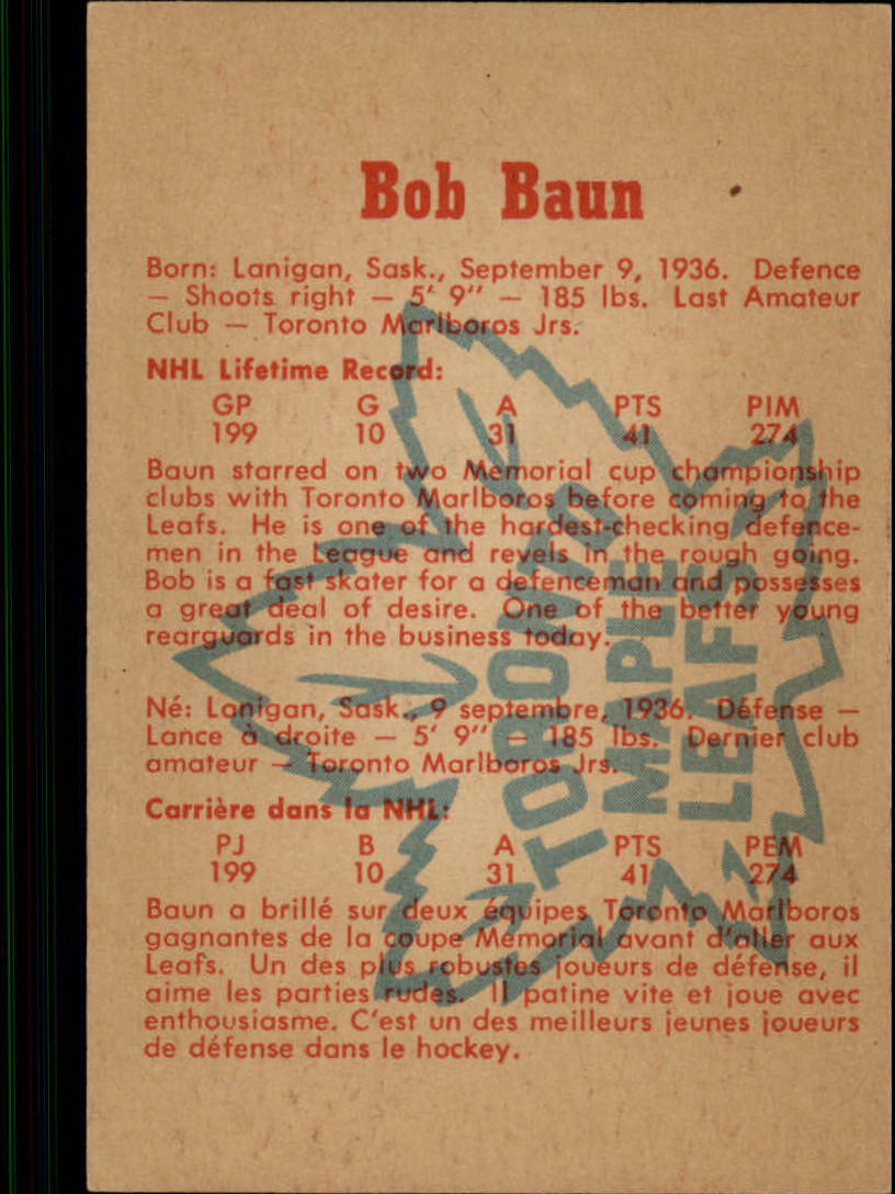 1960-61 Parkhurst #11 Bob Baun back image