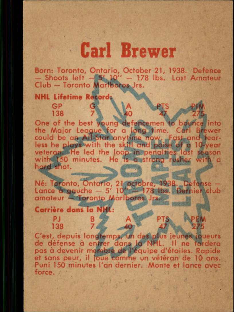 1960-61 Parkhurst #18 Carl Brewer back image