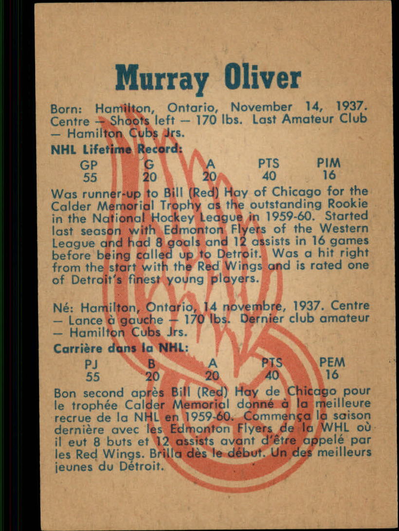 1960-61 Parkhurst #22 Murray Oliver RC back image
